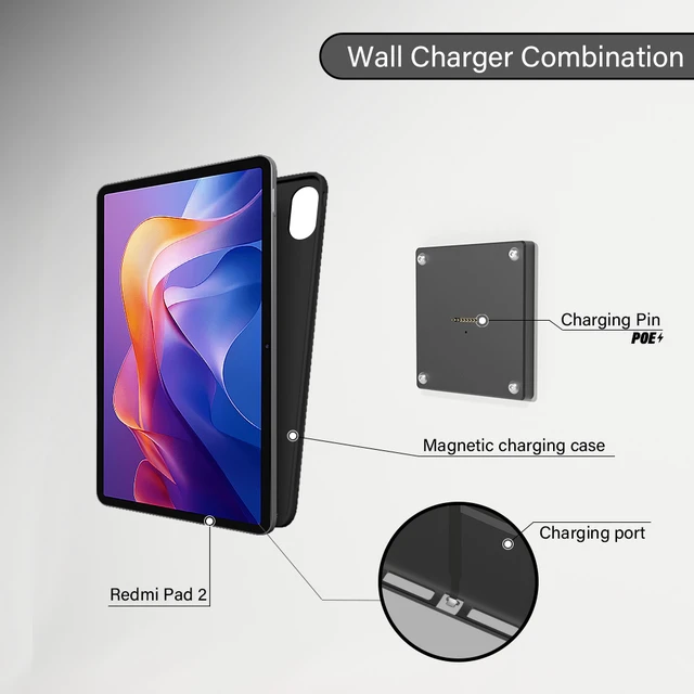 Alt view image 4 of 7 - Zilvex Redmi Pad 2 - 11Inch Wall Mount with Charging, Hardwired AC Magnetic Dock, In-Wall Tablet Charging Station