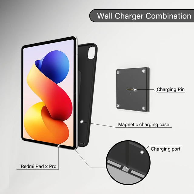Alt view image 5 of 7 - Zilvex Magnetic Redmi Pad 2 Pro 12.1Inch Wall Charging Dock, AC-Powered Hidden Wire Tablet Mount, Permanent Wall Charger