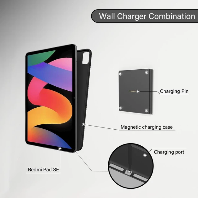 Alt view image 4 of 7 - Zilvex Redmi Pad SE 11Inch Flush Wall Mount with Power, AC Magnetic Charging Dock, Hidden Wire Tablet Station