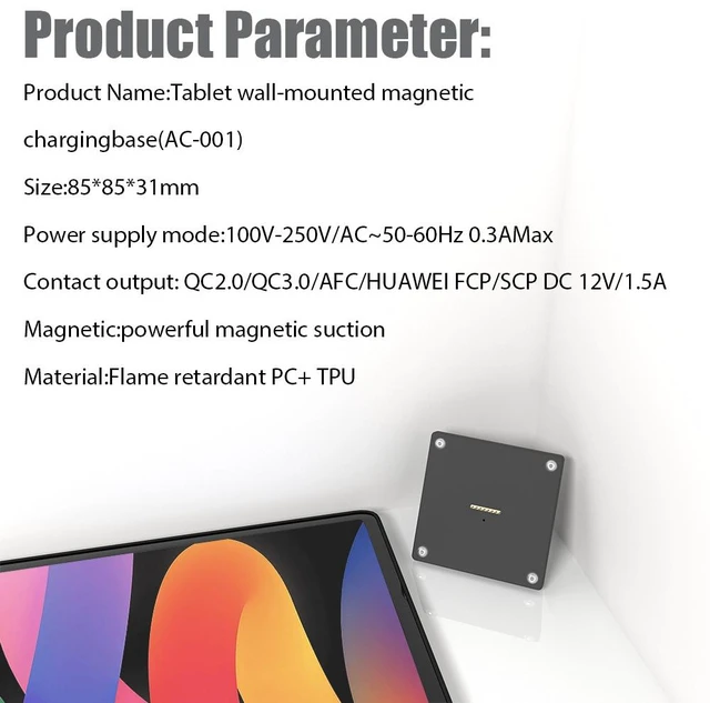 Alt view image 3 of 7 - Zilvex Redmi Pad SE 11Inch Flush Wall Mount with Power, AC Magnetic Charging Dock, Hidden Wire Tablet Station