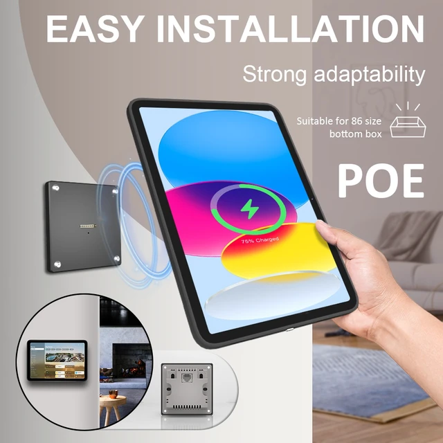 Alt view image 3 of 7 - Zilvex iPad A16 10.9 Inch PoE Wall Mount Charger, Magnetic Tablet Charging Dock with Ethernet Power and 86x86 Mounting