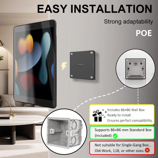 Alt view image 4 of 7 - Zilvex Magnetic iPad 7/8/9Gen 10.2 Inch PoE Wall Charging Station, Tablet Mount with Power over Ethernet for Restaurant POS