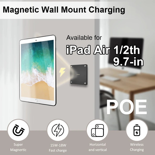 Alt view image 4 of 7 - Zilvex iPad Air 1/2th 9.7 Inch Smart Home PoE Wall Mount, Magnetic Charging Dock with Ethernet Power Supply