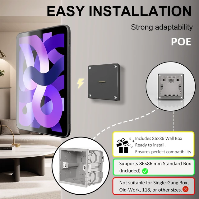 Alt view image 3 of 7 - Zilvex iPad Air 4/5th 10.9 Inch PoE Magnetic Wall Mount Charger, Hidden Wire Tablet Dock for In-Wall Installation
