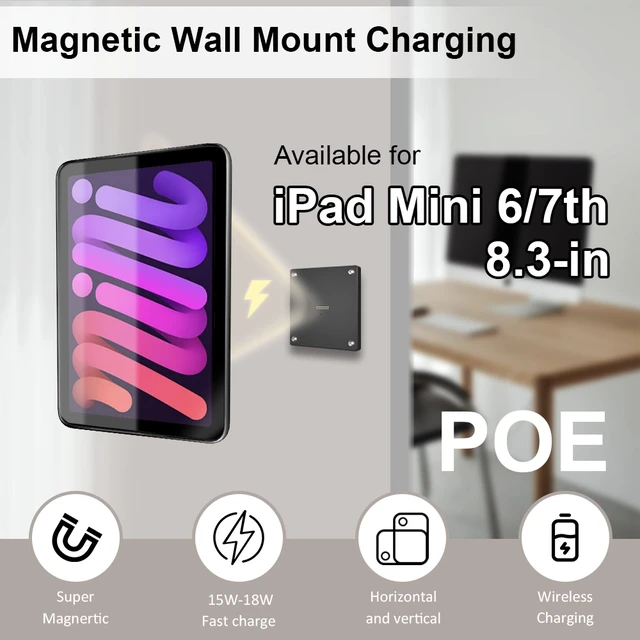Alt view image 2 of 7 - Zilvex iPad Mini 6/7th 8.3 Inch 86x86 PoE Wall Charging Dock, Magnetic Tablet Holder with Integrated Ethernet Power