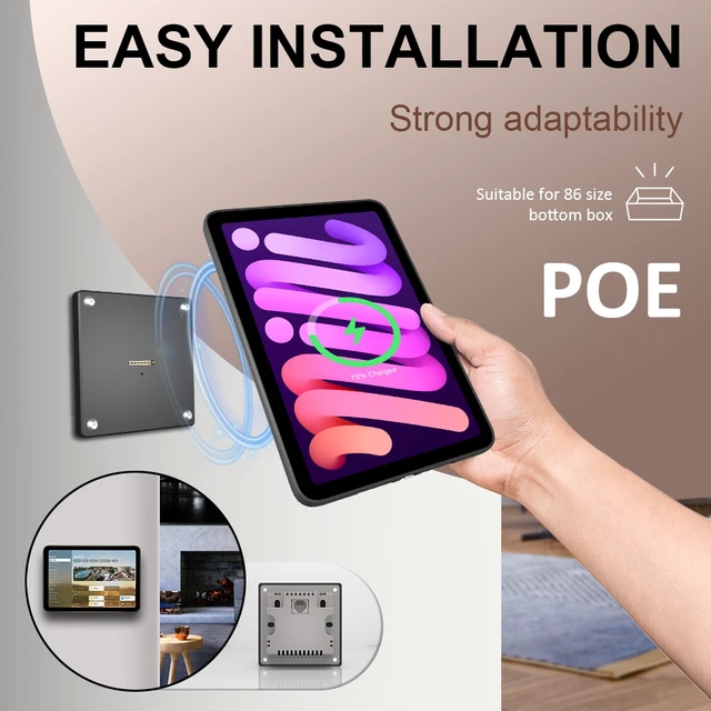 Alt view image 4 of 7 - Zilvex iPad Mini 6/7th 8.3 Inch 86x86 PoE Wall Charging Dock, Magnetic Tablet Holder with Integrated Ethernet Power