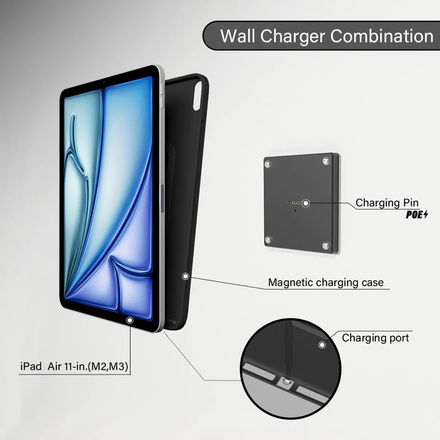 Alt view image 4 of 7 - Zilvex iPad Air 11Inch M2,M3 PoE Magnetic Wall Mount with Charging, Ethernet Powered Tablet Dock for Commercial Use