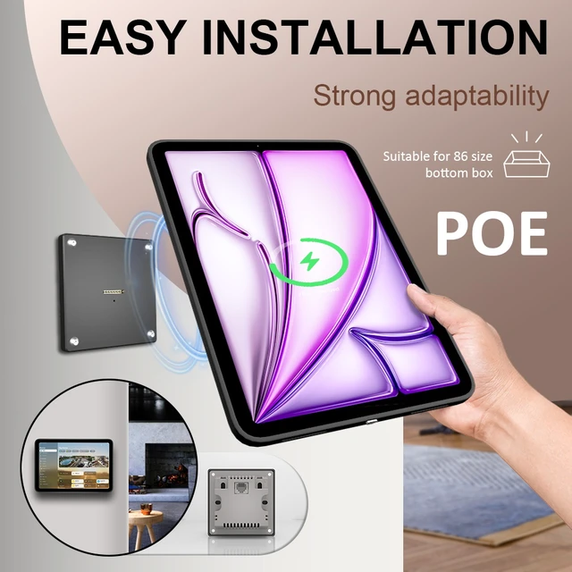 Alt view image 4 of 7 - Zilvex iPad Air 13Inch M2,M3 PoE Wall Mount Charger, Magnetic Tablet Charging Dock with Ethernet Power and 86x86 Mounting