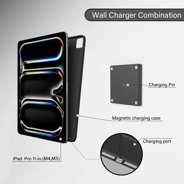 Alt view image 5 of 7 - Zilvex iPad Pro 11Inch M4,M5 PoE Magnetic Wall Mount Charger, Hidden Wire Tablet Dock for In-Wall Installation