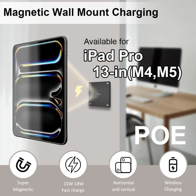 Main image of Zilvex iPad Pro 13Inch M4,M5 86x86 PoE Wall Charging Dock, Magnetic Tablet Holder with Integrated Ethernet Power