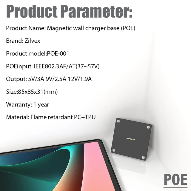 Alt view image 4 of 7 - Zilvex Xiaomi pad 5/5Pro 11 Inch Commercial Wall Charging Dock, AC Magnetic Mount for Restaurant Ordering, POS and Smart Home