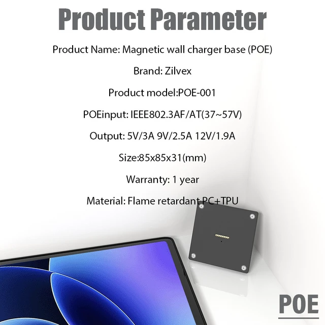 Alt view image 4 of 7 - Zilvex Xiaomi Pad 8/8Pro 11.2 Inch Smart Home PoE Wall Mount, Magnetic Charging Dock with Ethernet Power Supply
