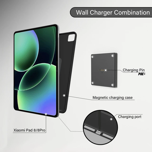 Alt view image 5 of 7 - Zilvex Xiaomi Pad 8/8Pro 11.2 Inch Smart Home PoE Wall Mount, Magnetic Charging Dock with Ethernet Power Supply