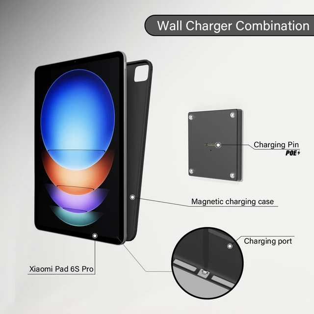 Alt view image 5 of 7 - Zilvex Xiaomi Pad 6SPro 12.4 Inch PoE Magnetic Wall Mount Charger, Hidden Wire Tablet Dock for In-Wall Installation
