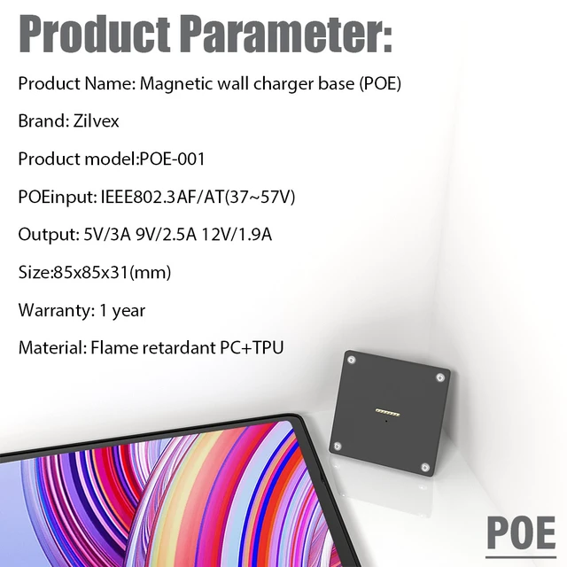 Alt view image 4 of 7 - Zilvex Redmi Pad Pro 12.1 Inch Smart Home PoE Wall Mount, Magnetic Charging Dock with Ethernet Power Supply