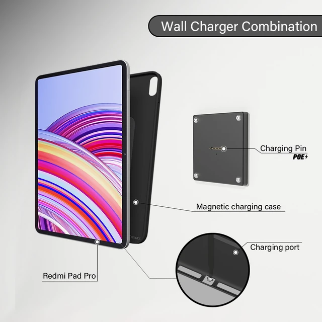 Alt view image 5 of 7 - Zilvex Redmi Pad Pro 12.1 Inch Smart Home PoE Wall Mount, Magnetic Charging Dock with Ethernet Power Supply