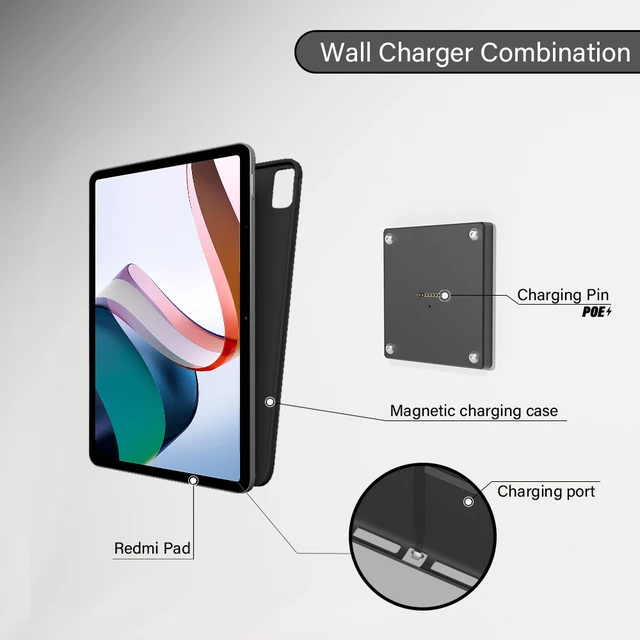 Alt view image 5 of 7 - Zilvex Redmi Pad 10.6 Inch PoE Magnetic Wall Mount Charger, Hidden Wire Tablet Dock for In-Wall Installation
