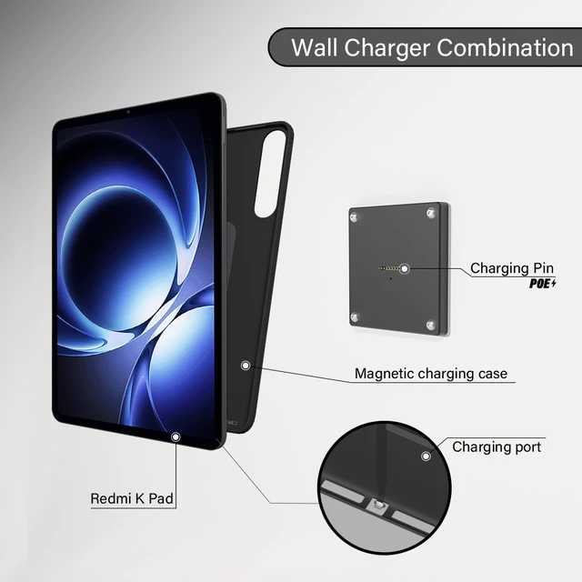 Alt view image 5 of 7 - Zilvex Redmi K Pad 8.8Inch PoE Wall Mount Charger, Magnetic Tablet Charging Dock with Ethernet Power and 86x86 Mounting