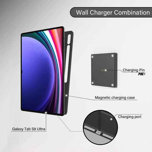 Alt view image 3 of 7 - Zilvex Samsung Galaxy Tab S9 Ultra 14.6 Inch PoE Wall Mount Charger, Magnetic Tablet Dock with Ethernet Power