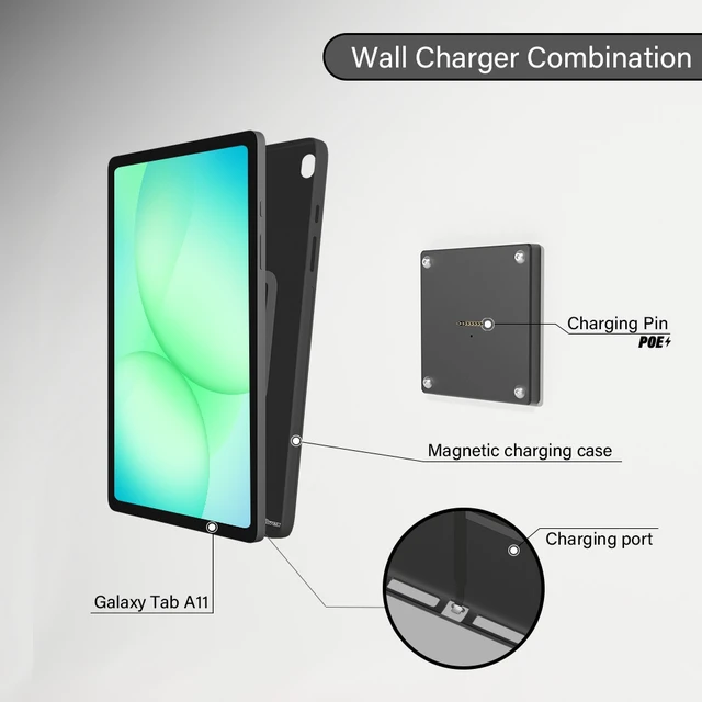 Alt view image 4 of 7 - Zilvex Samsung Galaxy Tab A11 8.7 Inch Smart Home PoE Wall Mount, Magnetic Charging Dock with Ethernet Power