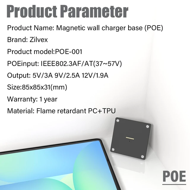 Alt view image 4 of 7 - Zilvex Samsung Galaxy Tab S10 FE 10.9Inch PoE Magnetic Wall Charging Dock, In-Wall Tablet Mount with Hidden Wiring