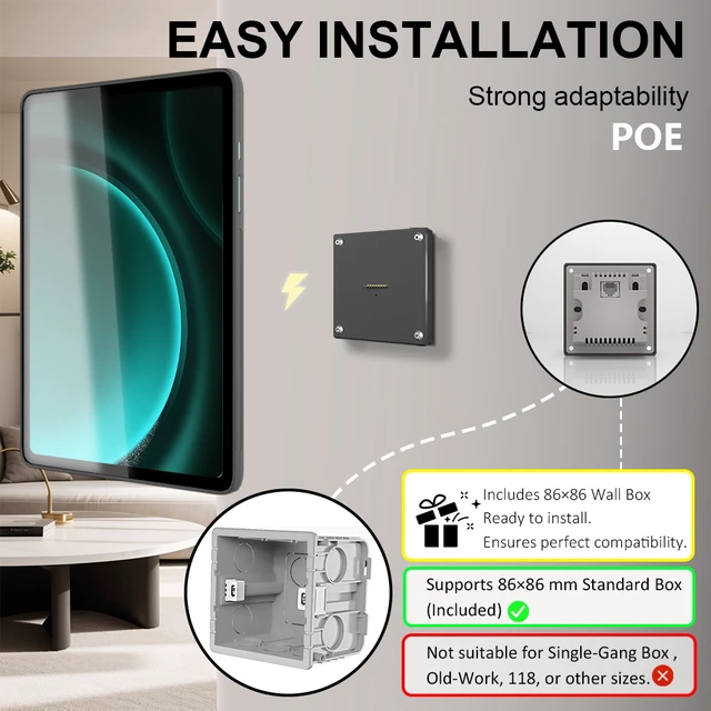 Alt view image 3 of 7 - Zilvex Samsung Galaxy Tab S9 FE Plus 12.4 Inch PoE Magnetic Wall Charging Dock, In-Wall Tablet Mount with Hidden Wiring