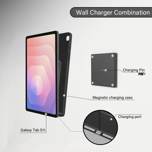 Alt view image 5 of 7 - Zilvex Samsung Galaxy Tab S11 11 Inch Commercial PoE Wall Mount with Charging, Magnetic Dock for Restaurant POS