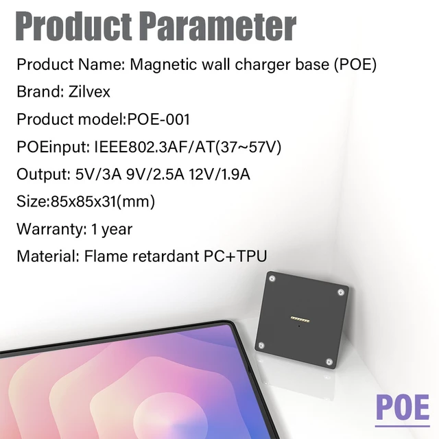 Alt view image 4 of 7 - Zilvex Samsung Galaxy Tab S11 11 Inch Commercial PoE Wall Mount with Charging, Magnetic Dock for Restaurant POS