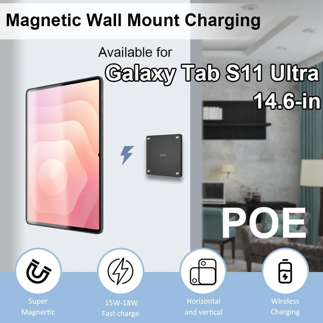 Alt view image 2 of 7 - Zilvex Samsung Galaxy Tab S11 Ultra 14.6 Inch PoE Wall Mount Charger, Magnetic Tablet Dock with Ethernet Power