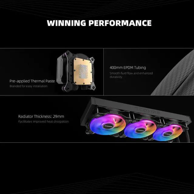 Alt view image 7 of 7 - TCOMAS LE200 Black 360 ARGB Liquid CPU Cooler  Signature Square ARGB Pump Design, Vibrant Lighting Effects, Supports Intel LGA 1851/1700 & AMD AM5/AM4