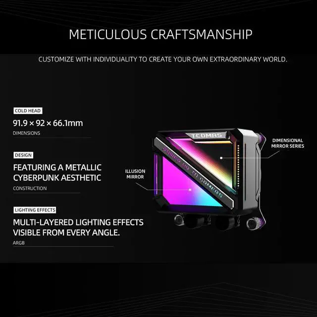 Alt view image 2 of 7 - TCOMAS LE200 Black 360 ARGB Liquid CPU Cooler  Signature Square ARGB Pump Design, Vibrant Lighting Effects, Supports Intel LGA 1851/1700 & AMD AM5/AM4