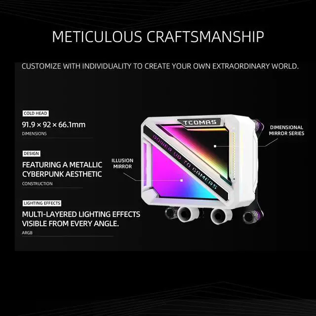 Alt view image 2 of 7 - TCOMAS LE200 White 360 ARGB Liquid CPU Cooler  Signature Square ARGB Pump Design, Vibrant Lighting Effects, Supports Intel LGA 1851/1700 & AMD AM5/AM4