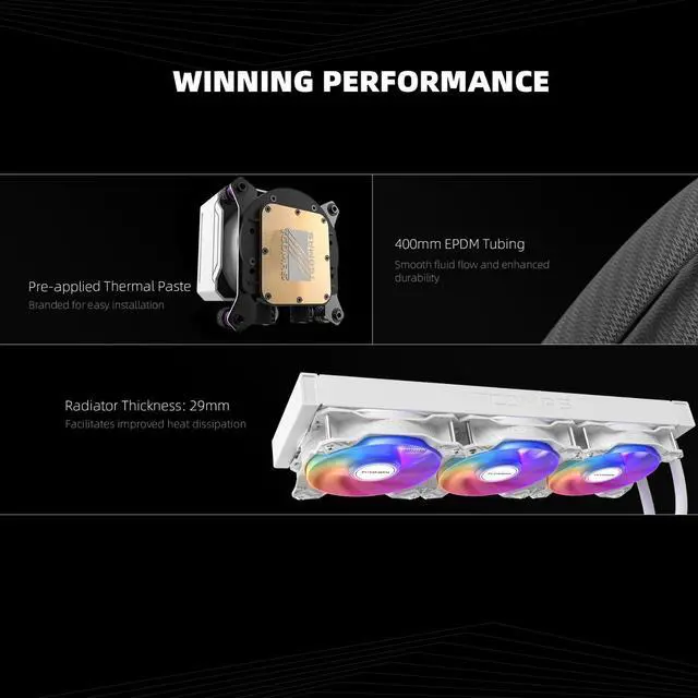 Alt view image 7 of 7 - TCOMAS LE200 White 360 ARGB Liquid CPU Cooler  Signature Square ARGB Pump Design, Vibrant Lighting Effects, Supports Intel LGA 1851/1700 & AMD AM5/AM4
