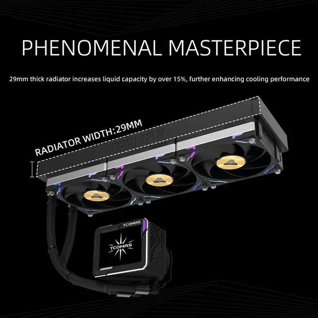 Alt view image 2 of 6 - TCOMAS LG700 Black 360 AIO Liquid CPU Cooler  3.5" IPS Display Pump Head, Real-Time Monitoring, ARGB Fans, Supports Intel LGA 1851/1700 & AMD AM5/AM4