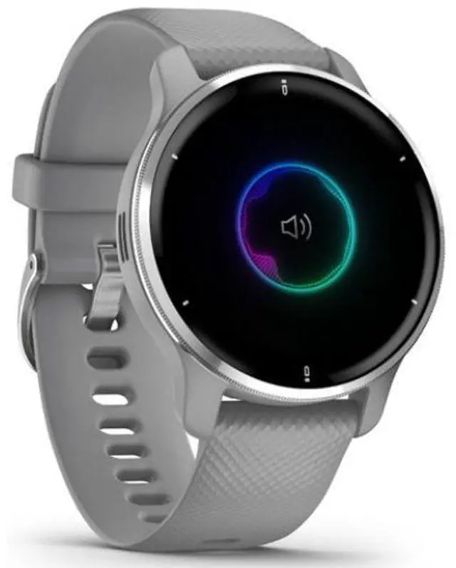 Alt view image 3 of 4 - Garmin  Venu 2 Plus Smartwatch - 33mm - Silver - Fiber-reinforced Polymer - Powder Gray - Silicone Strap - Silicone - Excellent (Grade A)