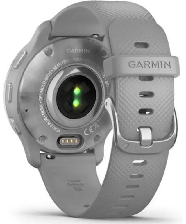 Alt view image 4 of 4 - Garmin  Venu 2 Plus Smartwatch - 33mm - Silver - Fiber-reinforced Polymer - Powder Gray - Silicone Strap - Silicone - Excellent (Grade A)