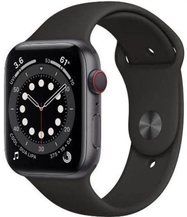 Alt view image 2 of 2 - Apple  Watch Series 6 - 32GB - Cellular + GPS - 44mm - Space Grey - Aluminum - Black - Sport Band - Rubber - Excellent (Grade A)