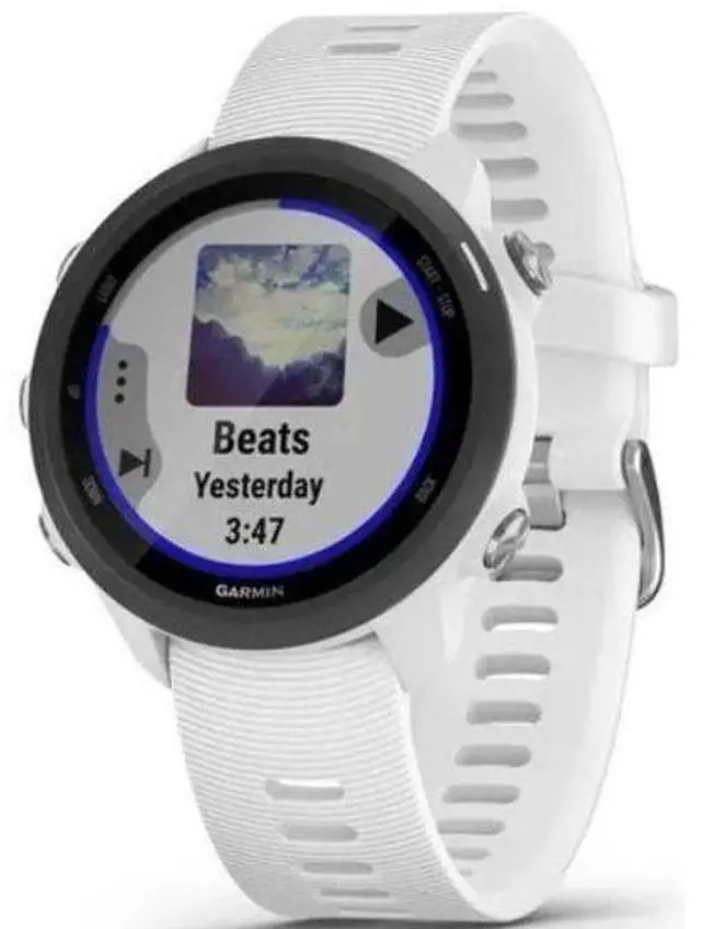 Alt view image 2 of 5 - Garmin  Forerunner 245 Smartwatch - 4GB - White-Music Edition (Polymer)-Silicone Band-White - 30mm - White - Music Edition (Polymer) - White - Silicone Band - Silicone - Acceptable (Grade C)