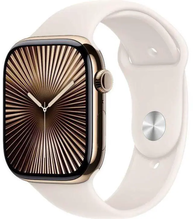 Alt view image 2 of 3 - Apple  Watch Series 10 - 64GB - Cellular + GPS - 46mm - Gold - Titanium - Starlight - Sport Band - S/M Size - Rubber - Excellent (Grade A)