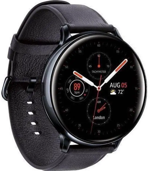 Alt view image 3 of 5 - Samsung  Galaxy Watch Active2 - 4GB - Bluetooth + LTE - 44mm - Black - Stainless Steel - Black - Leather Strap - Leather - Acceptable (Grade C)