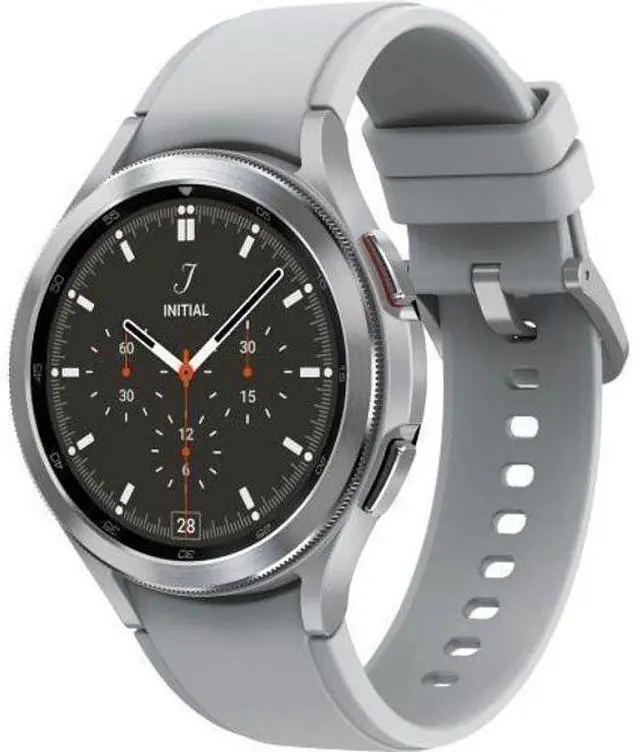 Alt view image 2 of 5 - Samsung  Galaxy Watch4 - 16GB - Bluetooth - 46mm - Silver - Classic (Stainless Steel) - Silver - Ridge Sports Band - Fluoroelastomer - Good (Grade B)