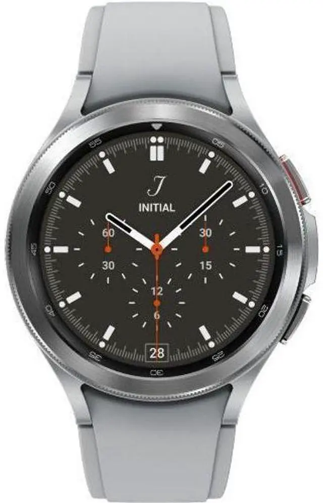Main image of Samsung  Galaxy Watch4 - 16GB - Bluetooth - 46mm - Silver - Classic (Stainless Steel) - Silver - Ridge Sports Band - Fluoroelastomer - Good (Grade B)