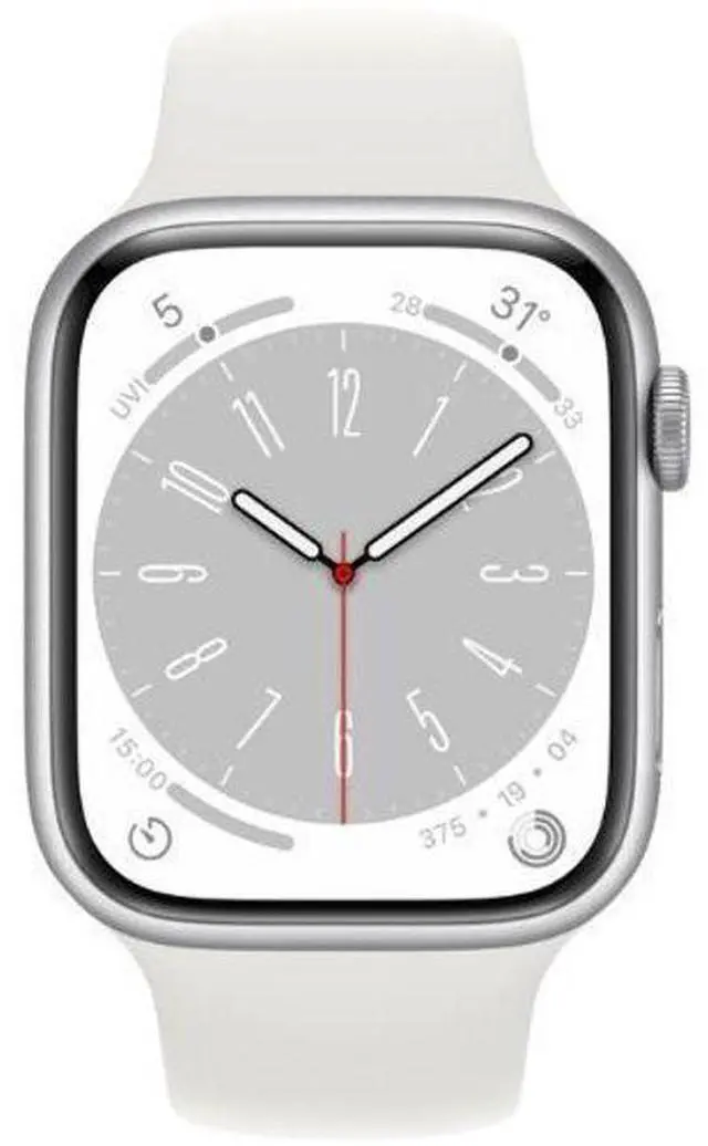 Main image of Apple  Watch Series 8 - 32GB - GPS - 45mm - Silver - Aluminum - White - Sport Band - Rubber - Premium