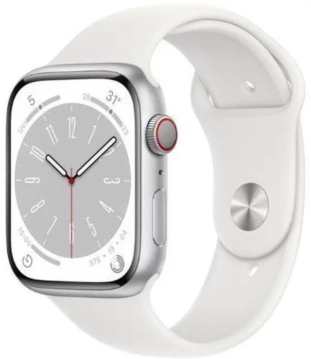 Alt view image 2 of 2 - Apple  Watch Series 8 - 32GB - GPS - 45mm - Silver - Aluminum - White - Sport Band - Rubber - Premium