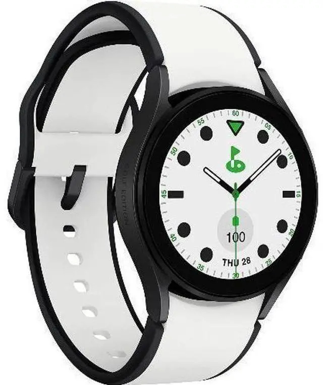 Alt view image 3 of 5 - Samsung  Galaxy Watch5 - 16GB - Bluetooth - 40mm - Black Titanium - Golf Edition (Titanium) - Black/White - Sport Band - Fluoroelastomer - Premium