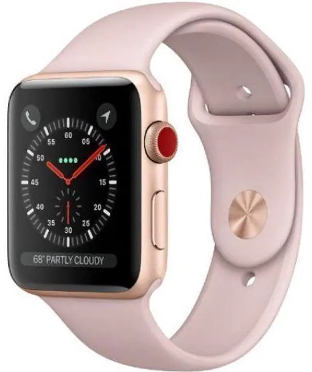 Alt view image 2 of 2 - Apple  Watch Series 3 - 16GB - Gold-Aluminum-Sport Band-Pink Sand - Cellular + GPS - 38mm - Gold - Aluminum - Pink Sand - Sport Band - Rubber - Acceptable (Grade C)