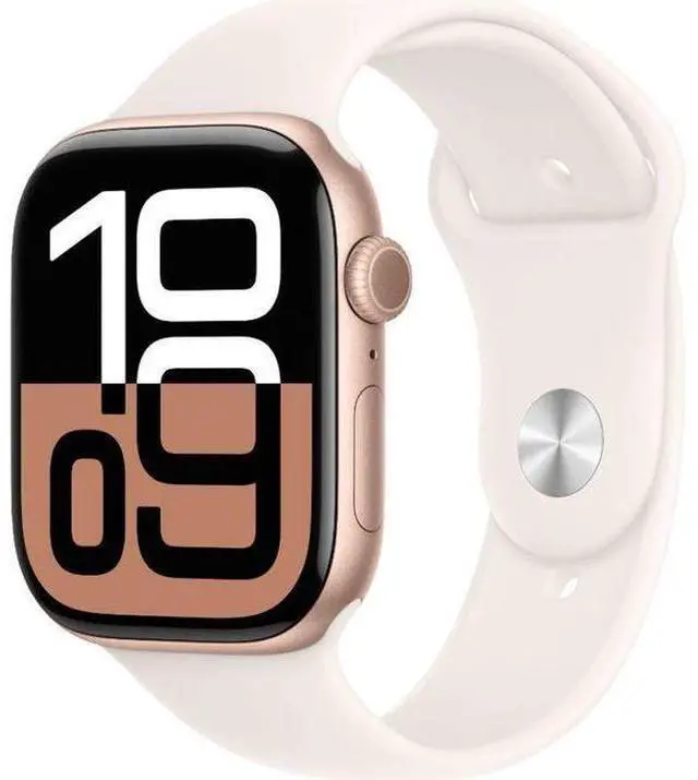 Alt view image 2 of 3 - Apple  Watch Series 10 - 64GB - Cellular + GPS - 46mm - Rose Gold - Aluminum - Light Blush - Sport Band - One Size - Rubber - Acceptable (Grade C)