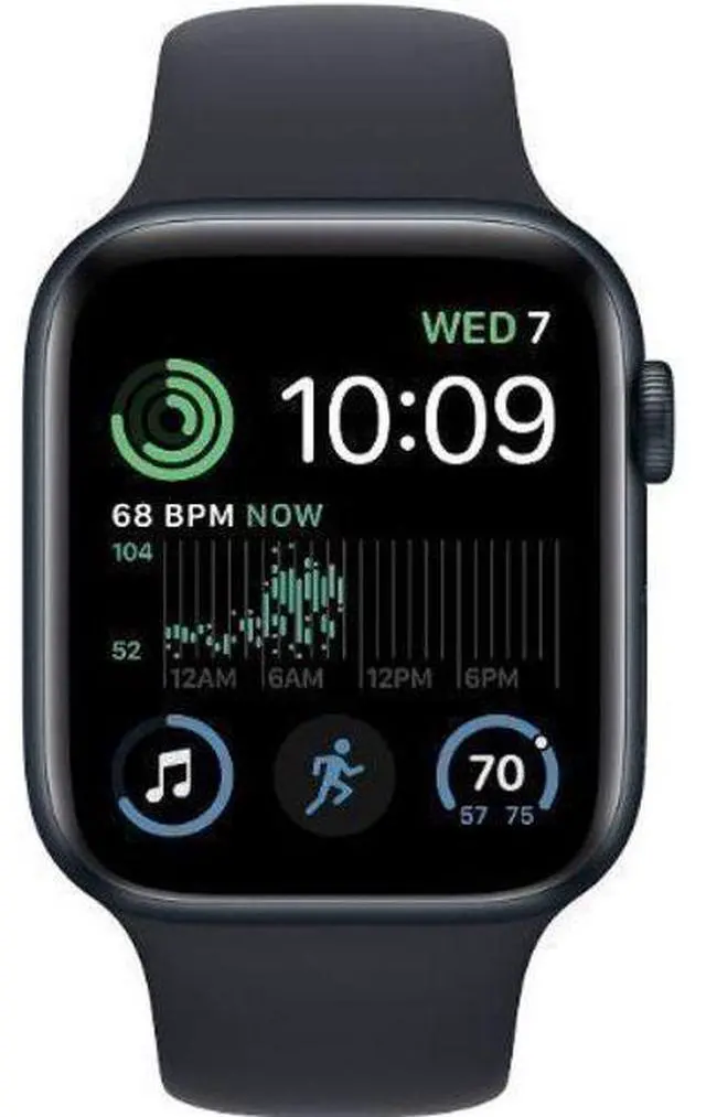 Main image of Apple  Watch SE (2022) - 32GB - Midnight-Aluminum-Sport Band-Midnight - Cellular + GPS - 44mm - Midnight - Aluminum - Midnight - Sport Band - Medium/Large Size - Rubber - Good (Grade B)