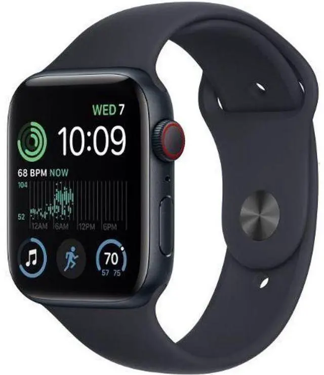 Alt view image 2 of 2 - Apple  Watch SE (2022) - 32GB - Midnight-Aluminum-Sport Band-Midnight - Cellular + GPS - 44mm - Midnight - Aluminum - Midnight - Sport Band - Medium/Large Size - Rubber - Good (Grade B)