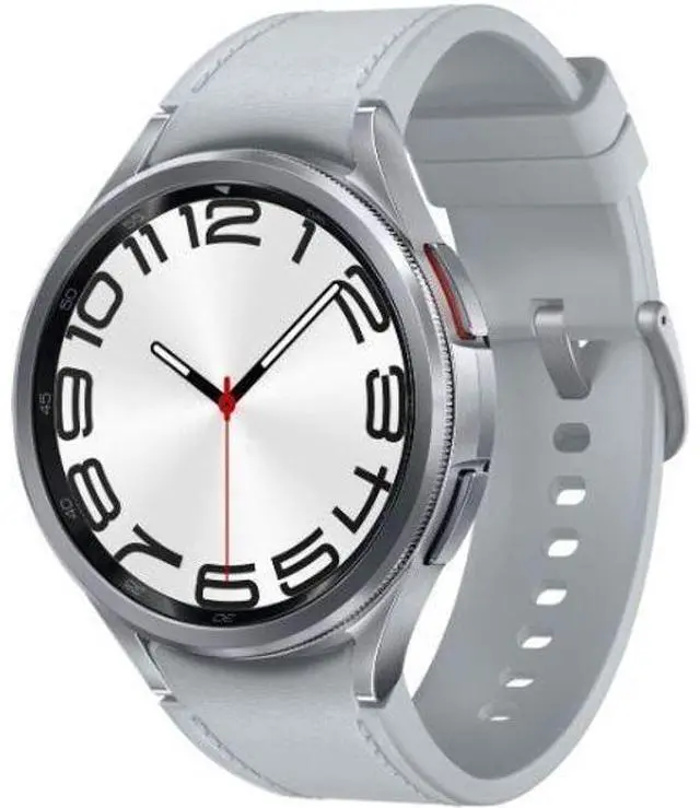 Alt view image 2 of 5 - Samsung  Galaxy Watch6 - 16GB - Silver-Classic (Stainless Steel)-Hybrid Eco-Leather Band-Silver - Bluetooth - 43mm - Silver - Classic (Stainless Steel) - Silver - Sports Band - Fluoroelastomer - Premi